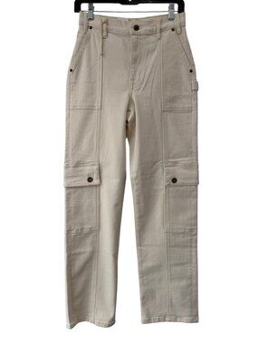 $279 Outland Denim Ivory Cream Denim Traveller Cargo Pants size 27